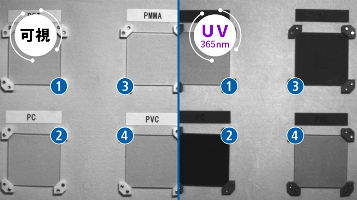 IMX487搭載のUVカメラ(365nm）で透明プラスチックを撮影